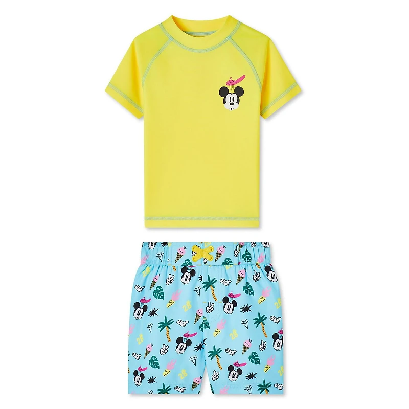 Maillot de bain 2 pièces avec haut anti-UV Mickey Mouse pour petits garçons