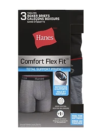 Caleçons boxeurs sans étiquette Hanes pour hommes Comfort Flex Fit - Pochette de soutien total - Paquet de 3