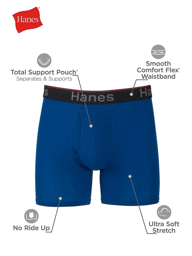 Caleçons boxeurs sans étiquette Hanes pour hommes Comfort Flex Fit - Pochette de soutien total - Paquet de 3