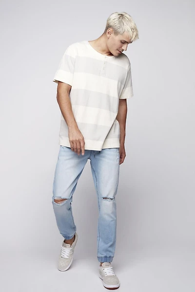 Jeaniologie ™  5 Pocket Flex Denim Classic Jogger - Blue Stone Bleach, Size 28 - 38