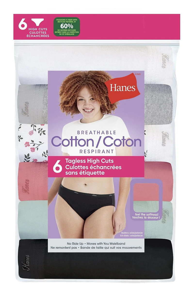 Hanes Women's Hi-Cut Cotton Brief - Pack of 6, Sizes: S-2XL