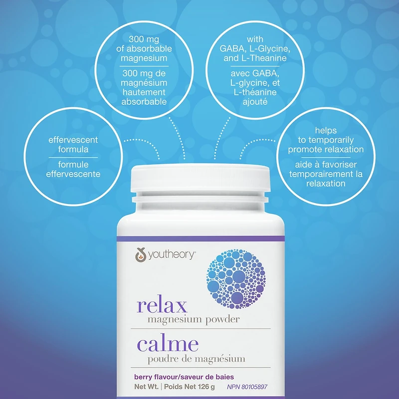 Youtheory Relax Magnesium Powder Berry Flavour, 126 g