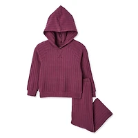 Ensemble 2 pièces avec haut à capuchon en tricot hacci George pour petites filles Tailles 2T-5T