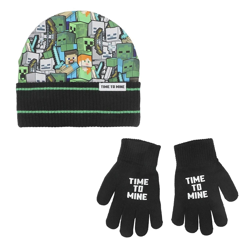 Minecraft Time To Mine Beanie Hat And Gloves Set, Minecraft