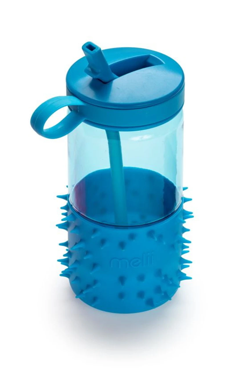 Bouteille d'eau recouverte de pics pour enfants avec paille et poignée