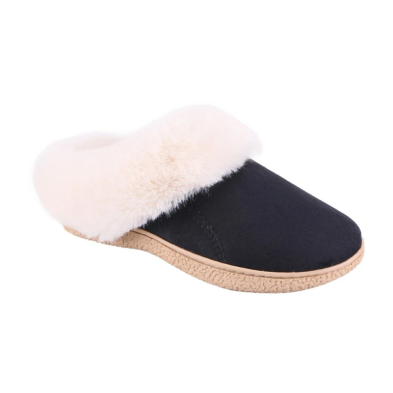 Isotoner® Women's Blake Mircosuede Hoodback with Faux Fur Cuff Slippers, Sizes from Small to Extra Large