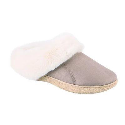 Isotoner® Women's Blake Mircosuede Hoodback with Faux Fur Cuff Slippers