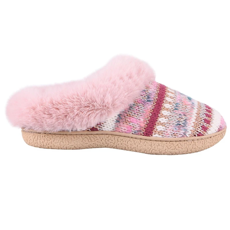 Pantoufles à capuche IsotonerMD Zara en tricot Lurex avec revers en fausse fourrure pour femmes
