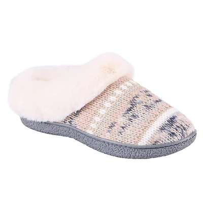 Pantoufles à capuche IsotonerMD Zara en tricot Lurex avec revers fausse fourrure pour femmes Tailles de petit très grand