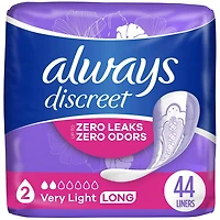 Always Discreet Incontinence Panty Liners for Bladder Leaks, 2 Size, Very Light Absorbency, Long Length