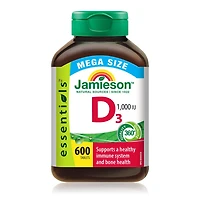 Jamieson Vitamin D3 1,000 IU Tablets, Supports Immune Health, Strong Bones, and Teeth, Enhances Calcium and Phosphorus Absorption. Vegetarian, Non-GMO, Gluten-Free, One Per Day, 600 Count, Proudly Canadian