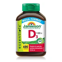 Jamieson Vitamin D3 1,000 IU Tablets, Supports Immune Health, Strong Bones, and Teeth, Enhances Calcium and Phosphorus Absorption. Vegetarian, Non-GMO, Gluten-Free, One Per Day, 600 Count, Proudly Canadian
