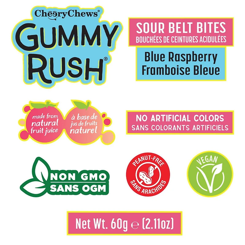 Gummy Rush Sour Belt Bites - Blue Raspberry 60g