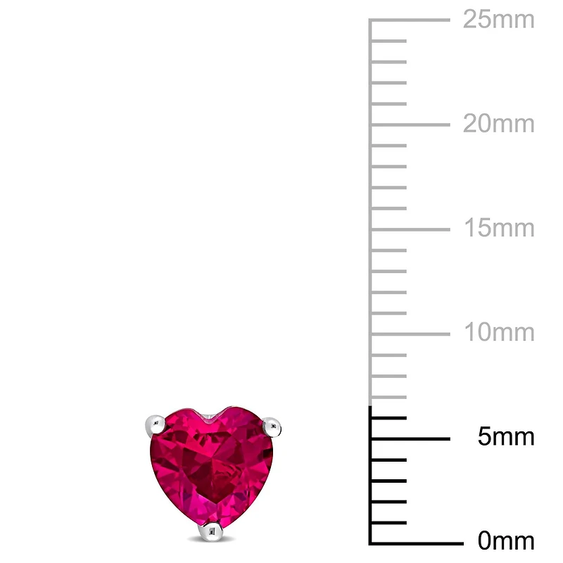 Miabella Created Ruby Solitaire Heart Stud Earrings in Sterling Silver