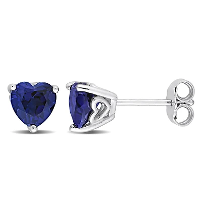 Boucles d'oreilles Miabella à Solitaire Cœur Saphir Bleu Synthétique en Argent Sterling