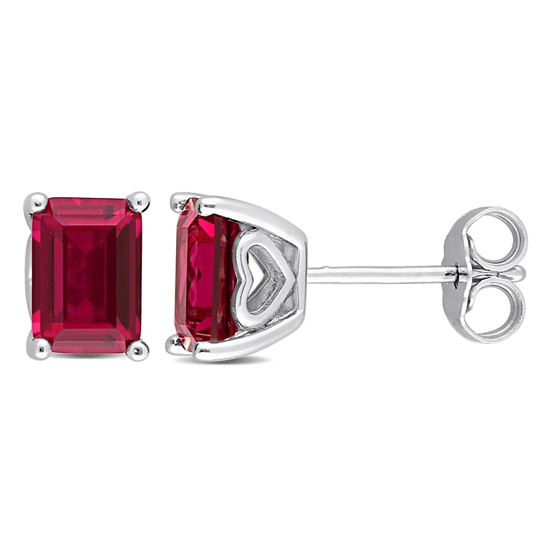 Miabella Emerald-Cut Created Ruby Solitaire Stud Earrings in Sterling Silver
