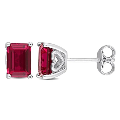 Miabella Emerald-Cut Created Ruby Solitaire Stud Earrings in Sterling Silver