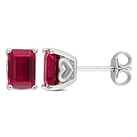 Miabella Emerald-Cut Created Ruby Solitaire Stud Earrings in Sterling Silver