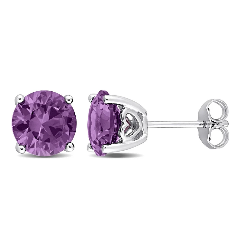 Miabella Simulated Alexandrite Solitaire Stud Earrings in Sterling Silver