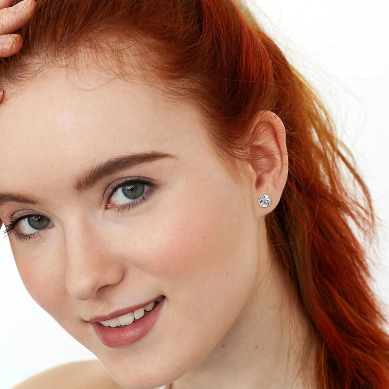 Miabella White Topaz Solitaire Stud Earrings in Sterling Silver