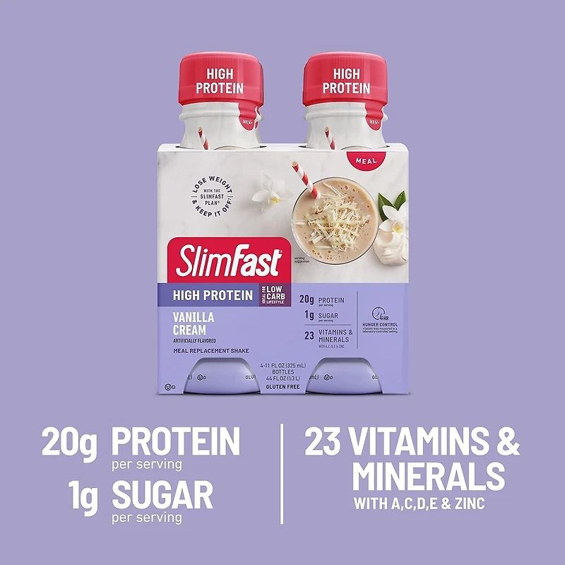 SlimFast Advanced Nutrition High Protein Vanilla Cream Meal Replacement Shake, 4 x 325ml