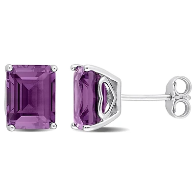 Boucles d'oreilles Miabella à Solitaire Alexandrite Simulé de coupe-émeraude en Argent Sterling