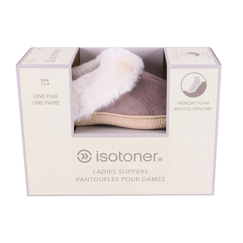 Isotoner® Women's Blake Mircosuede Hoodback with Faux Fur Cuff Slippers