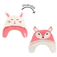 FlapJackKids - Baby, Toddler, Kids, Girls Reversible Sherpa Fleece Hat - Double Layered - Bunny/Deer