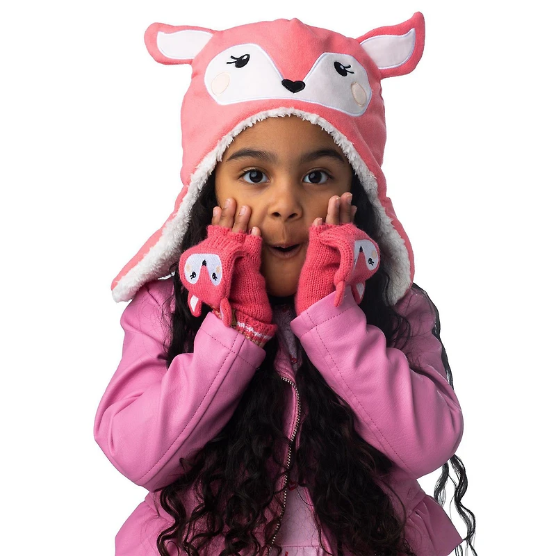 FlapJackKids - Baby, Toddler, Kids, Girls Reversible Sherpa Fleece Hat - Double Layered - Bunny/Deer