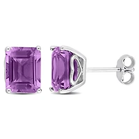 Boucles d'oreilles Miabella à Solitaire Améthyste de coupe-émeraude en Argent Sterling