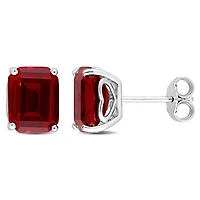 Miabella Emerald-Cut Created Ruby Solitaire Stud Earrings in Sterling Silver