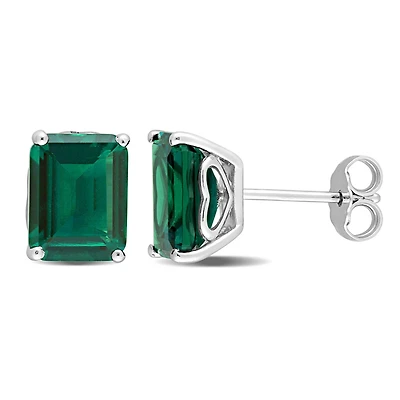 Boucles d'oreilles Miabella à Solitaire Émeraude Synthétique de coupe-émeraude en Argent Sterling
