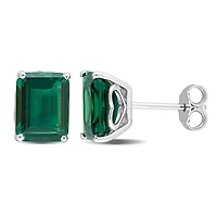 Miabella Emerald-Cut Created Emerald Solitaire Stud Earrings in Sterling Silver