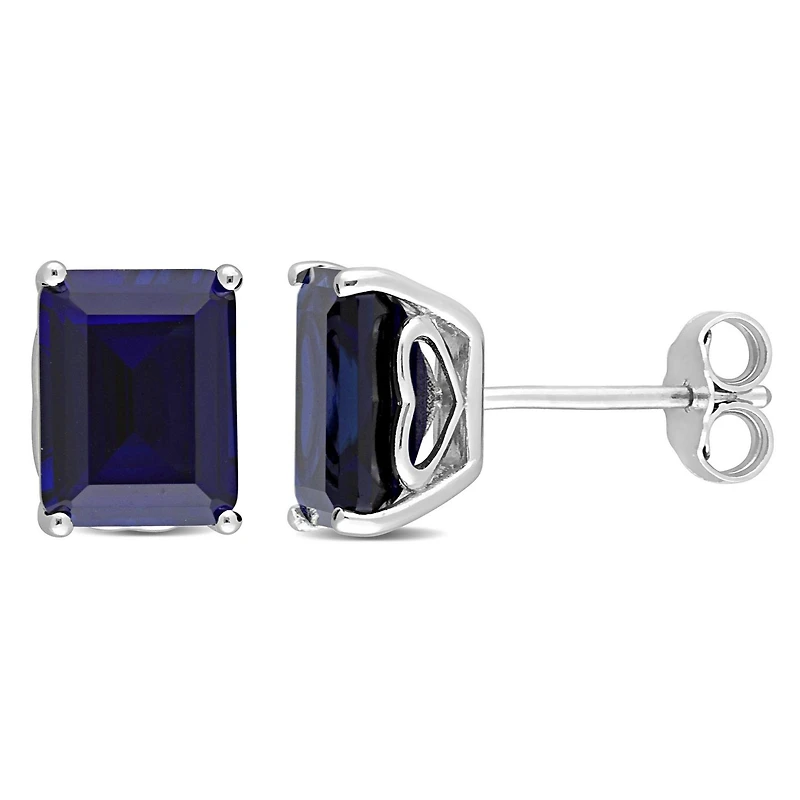 Miabella Emerald-Cut Created Blue Sapphire Solitaire Stud Earrings in Sterling Silver