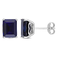 Miabella Emerald-Cut Created Blue Sapphire Solitaire Stud Earrings in Sterling Silver