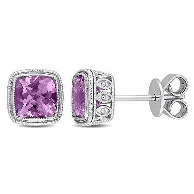 Miabella Amethyst Sterling Silver Solitaire Vintage Stud Earrings