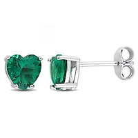 Miabella Created Emerald Solitaire Heart Stud Earrings in Sterling Silver