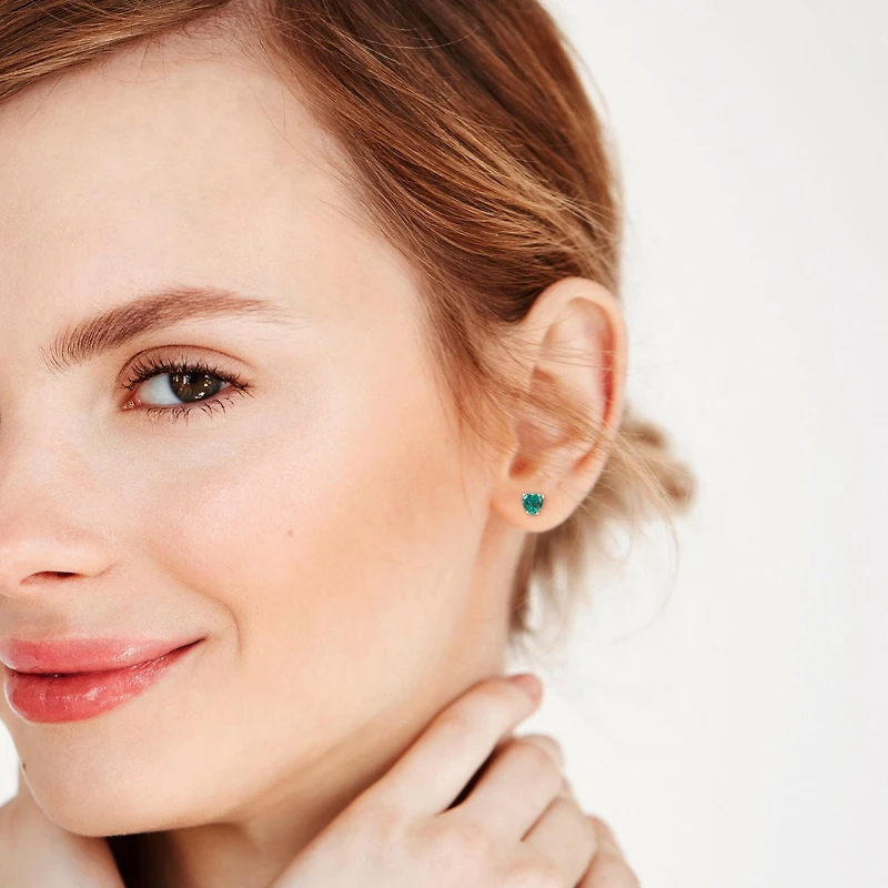 Miabella Created Emerald Solitaire Heart Stud Earrings in Sterling Silver