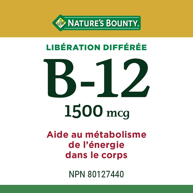 NATURE'S BOUNTY Vitamin B-12, Time Release, Helps in Energy Metabolism, Helps Form Red Blood Cells, Helps Prevent B-12 Deficiency, Helps the Immune System, Tablets 80.0 count, 80 Tablets