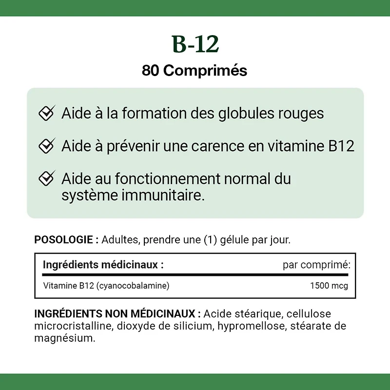 NATURE'S BOUNTY Vitamine B-12, libération prolongée, favorise le métabolisme énergétique, contribue à la formation des globules rouges, aide à prévenir les carences en B-12, soutient le système immunitaire, comprimés 80 paquet 80 comprimés