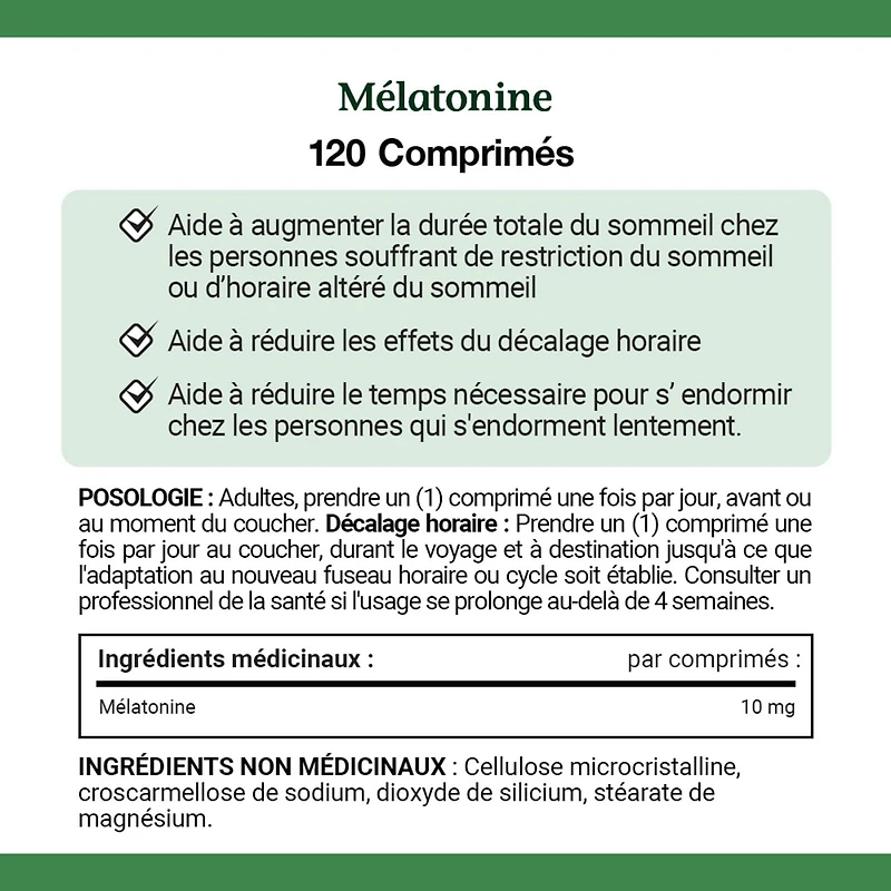 Mélatonine 10 mg format économique 120 comprimés