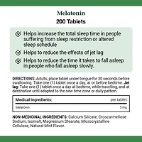 NATURE'S BOUNTY Mélatonine, disso. rap., 5 mg, aide à rétablir le cycle veille-sommeil, à augmenter la durée sommeil, à réduire le temps pour s’endormir, comprimés 200 paquet 200 Comprimés