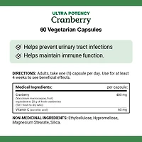 NATURE'S BOUNTY Cranberry, Ultra Potency, 20,000 mg, Helps Prevent Urinary Tract Infections, Helps Support Immune Function, Vegetarian, Capsules 60.0 g, Helps prevent urinary tract infections