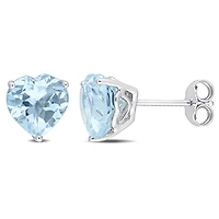 Miabella Sky Blue Topaz Solitaire Heart Stud Earrings in Sterling Silver