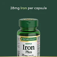 NATURE'S BOUNTY Fer plus, 28 mg, doux, aide à prévenir l’anémie, favorise la santé immunitaire, aide à la formation et au fonctionnement des globules rouges, aide à la cicatrisation des plaies, antioxydant, capsules 90 paquet 90 gélules