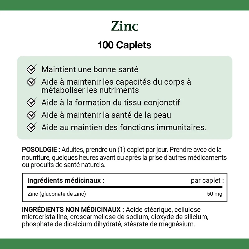 NATURE'S BOUNTY Zinc, 50 mg, Helps Immune Function, Helps Metabolize Nutrients, Aids Tissue Formation, For Good Health & Healthy Skin, Caplets 100