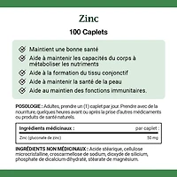 NATURE'S BOUNTY Zinc, 50 mg, Helps Immune Function, Helps Metabolize Nutrients, Aids Tissue Formation, For Good Health & Healthy Skin, Caplets 100
