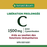 NATURE'S BOUNTY Vitamine C avec Cynorrhodon, 1 500 mg, libération prolongée, aide à maintenir la fonction immunitaire, comprimés enrobés 100 paquet 100 Tablettes