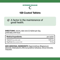 NATURE'S BOUNTY Vitamine C avec Cynorrhodon, 1 500 mg, libération prolongée, aide à maintenir la fonction immunitaire, comprimés enrobés 100 paquet 100 Tablettes