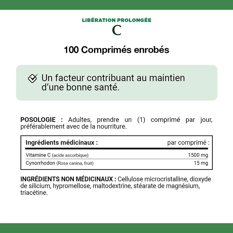 NATURE'S BOUNTY Vitamine C avec Cynorrhodon, 1 500 mg, libération prolongée, aide à maintenir la fonction immunitaire, comprimés enrobés 100 paquet 100 Tablettes
